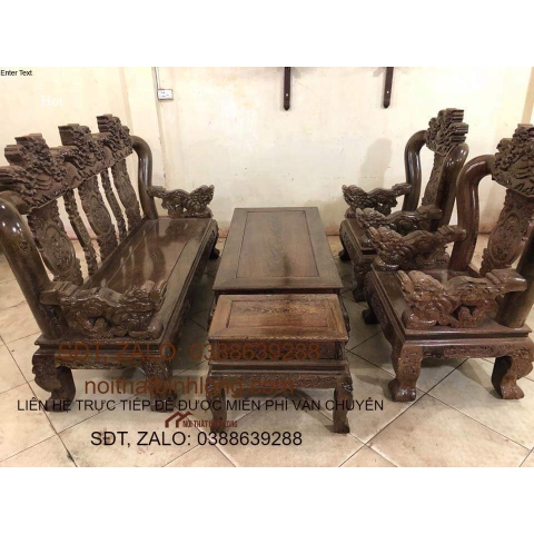 Bộ Bàn Ghế Tam Sư Nghê Ba Đầu Gỗ Mun Đuôi Công