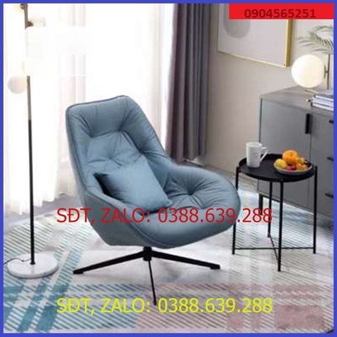 Ghế Sofa Lười Đọc Sách Chân Xoay 360 Độ, Ghế Thư Giãn Phòng Khách Nệm Da Cao Cấp Màu Xanh và Cam GHT012