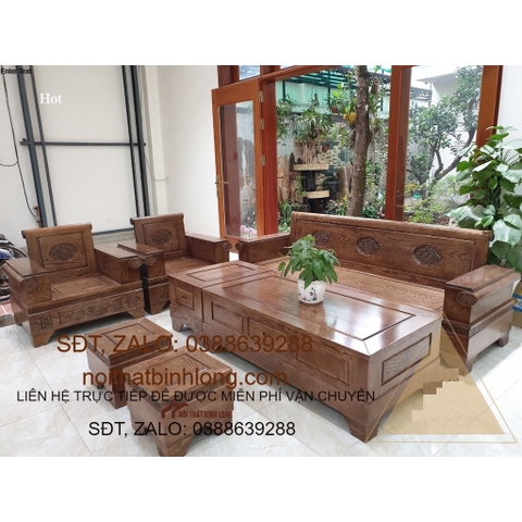 Bàn ghế phòng khách mẫu tay pháo gỗ Sồi Nga