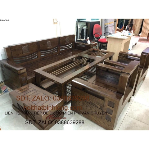 Bàn ghế Phòng Khách bộ đối gỗ sồi phun màu óc chó mẫu 95