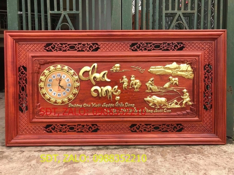 [Trả góp 0%] Tranh đồng hồ cha mẹ gỗ hương loại lớn 67 x 127