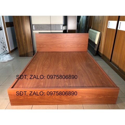 Giường Ngủ Gỗ Mdf Melamine Màu Xoan Đào Có Hộc Kéo