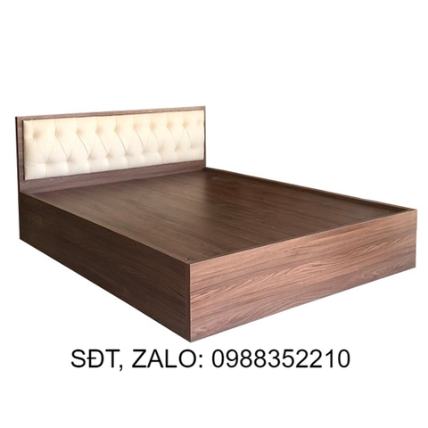 Giường Ngủ Gỗ MDF Phủ Melamine Bọc Nệm Kem Hiện Đại Màu Óc Chó HK 577