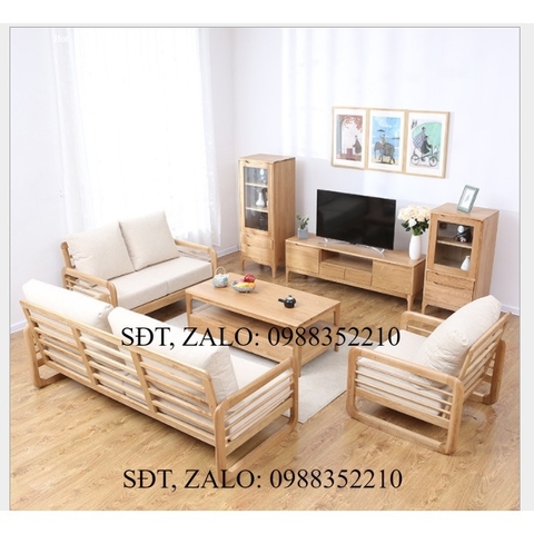 Combo sofa gỗ sồi và kệ tivi gỗ cao su đón Tết 2022