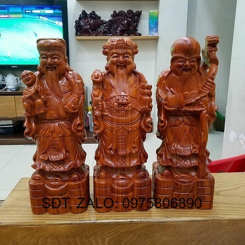 Tượng tam đa phúc lộc thọ gỗ hương liền khối