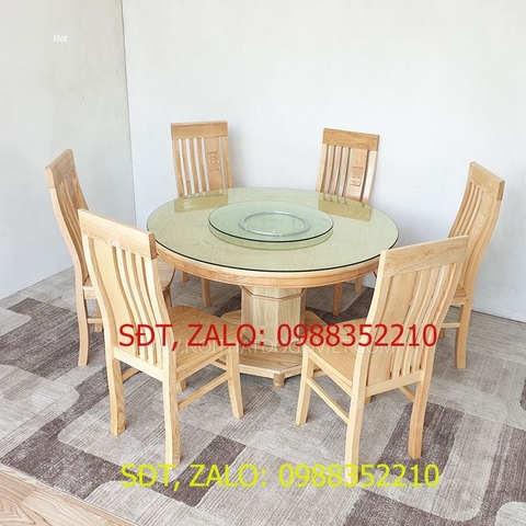 [Trả góp 0%] BỘ BÀN ĂN TRÒN 6 GẾ GỖ SỒI TỰ NHIÊN, BỘ BÀN ĂN XOAY , BỘ BÀN ĂN CAO CẤP