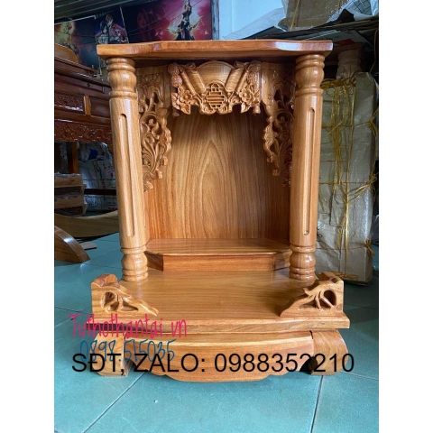 Bàn thờ thần tài gỗ gõ đỏ cột tròn trơn ngang 60cm - Nội Thất Bình Long