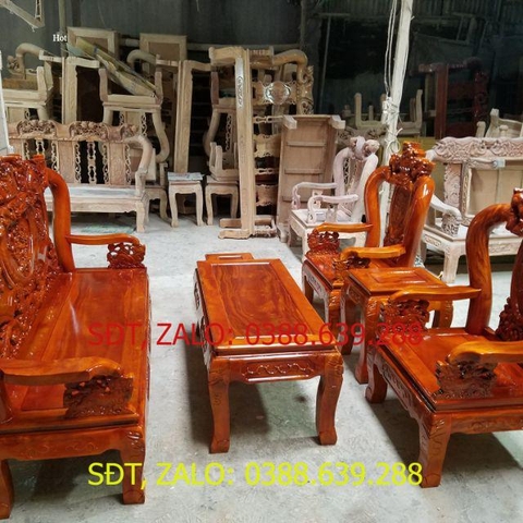 Bộ bàn ghế nghê đỉnh tay 10 gỗ xà cừ