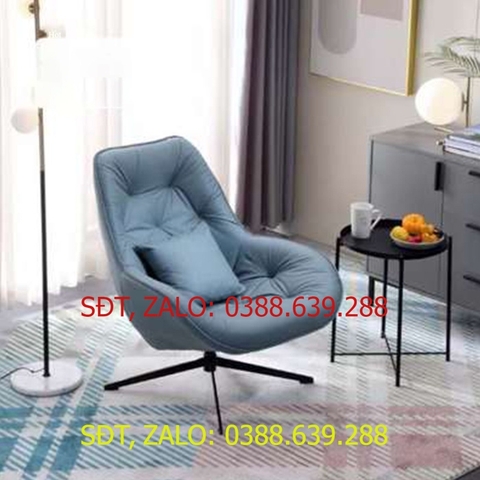 Ghế Sofa Lười Đọc Sách Chân Xoay 360 Độ, Ghế Thư Giãn Phòng Khách Nệm Da Cao Cấp Màu Xanh và Cam GHT012