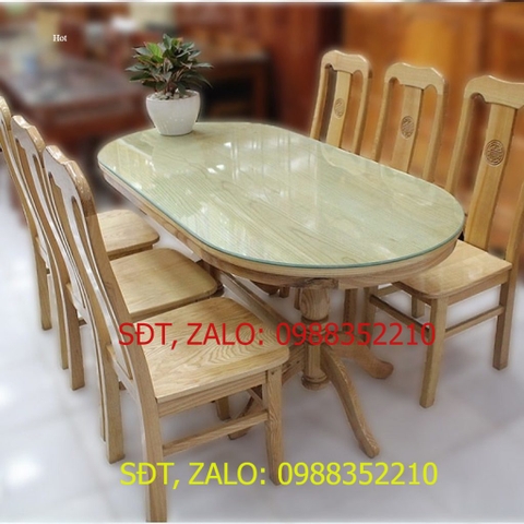 [Trả góp 0%] Bộ Bàn Ăn Oval Gỗ Sồi 6 Ghế Màu Tự Nhiên  Bàn ăn giá rẻ  bộ bàn ăn