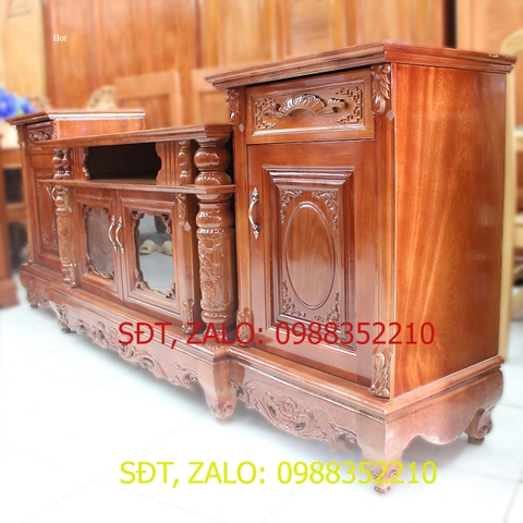 [Trả góp 0%] Kệ Tivi Cột Nho Gỗ Xoan Đào 2m4