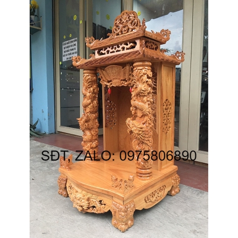 [Trả góp 0%] Bàn thờ ông địa mái chùa gỗ gõ đỏ 60 x 1m20, bàn thờ gỗ cao cấp