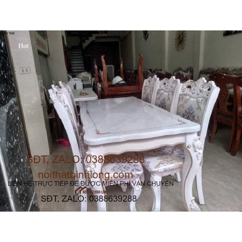 bộ bàn ghế ăn tân cổ điển nhập khẩu 6 ghế vs bàn đá