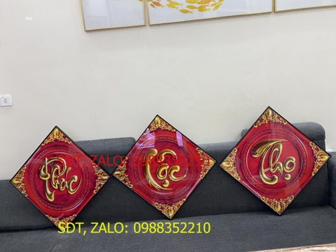 Tranh Treo Tường Phúc Lộc Thọ Tráng Gương Kèm Đinh Treo H125