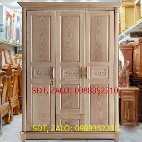 [Trả góp 0%] Tủ áo 3 cánh gỗ sồi nga màu tự nhiên , tủ gỗ đựng quần áo , tủ áo 1m6
