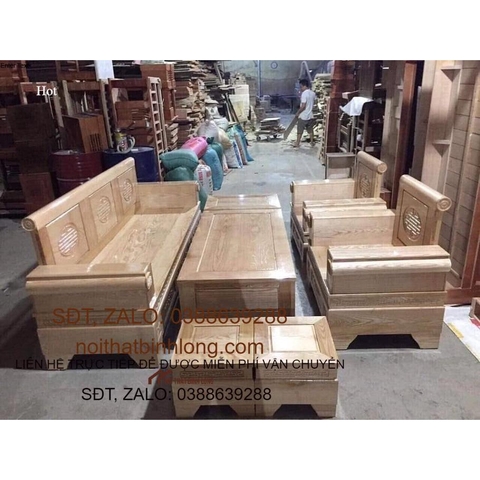 Bàn ghế sofa phòng khách gỗ sồi Nga mã M6 màu trần