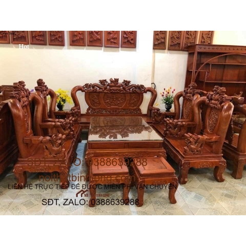 Bộ Bàn Ghế Nghê Bảo Đỉnh Gỗ Hương Đá