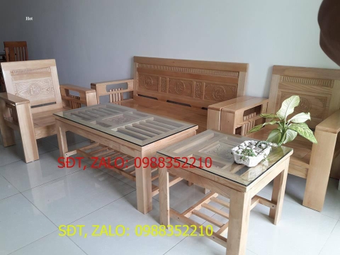 [Trả góp 0%] Bộ Salon gỗ sồi tay 12 màu tự nhiên, Bộ bàn ghế phòng khách gỗ