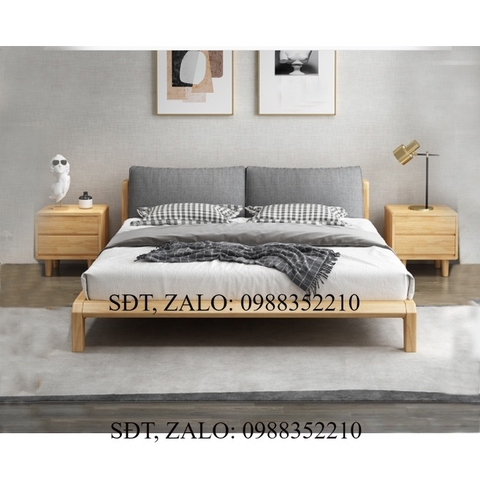 Giường ngủ Bắc Âu gỗ sồi GBAS-01 hiện đại, giá rẻ