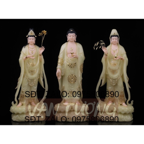 [HCM]Bộ 3 Tượng Tây Phương Tam Thánh Đứng Đá Cao Cấp Xanh Ngọc 19INCH