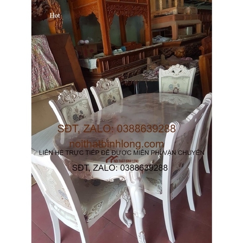 bộ bàn ghế ăn tân cổ điển bàn đá nhập khẩu 02