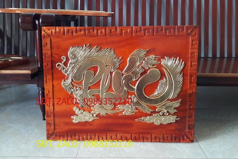 Tranh Thư Pháp Khắc Gỗ Chữ Phúc Hóa Rồng KT : 63x48x2.5