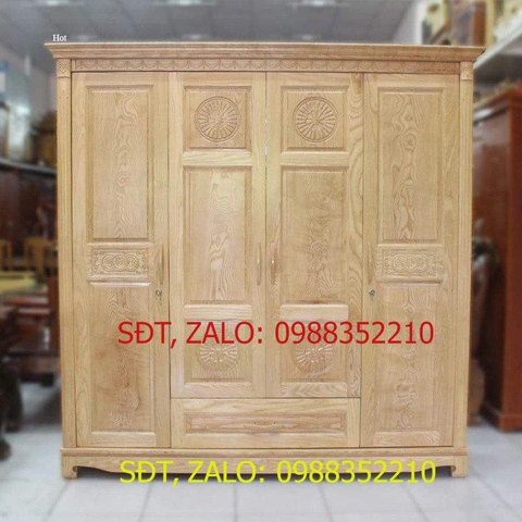 [Trả góp 0%] Tủ quần áo gỗ sồi 4 cánh hàng đẹp