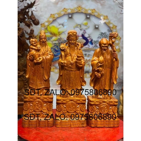 Bộ Tam Đa Phúc Lộc Thọ gỗ Hương đá dùng để trưng bày , trang trí phong thuỷ