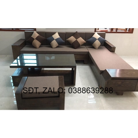Bàn ghế gỗ Sofa góc L ngăn kéo vát BG176