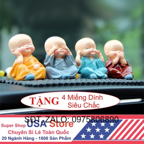 [Video Review] Bộ Tượng Chú Tiểu Hòa Thượng Tứ Không - Phật Phong Thủy Mini 4 Tư Thế, Trang Trí Xe Hơi, Để Bàn Làm Việc