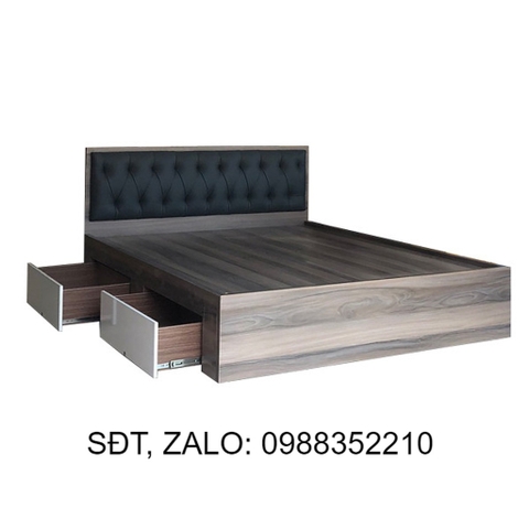 Giường Ngủ Gỗ MDF Phủ Melamine Bọc Nệm Xanh Đậm Có Ngăn Kéo Màu Nết  Trắng HK 421