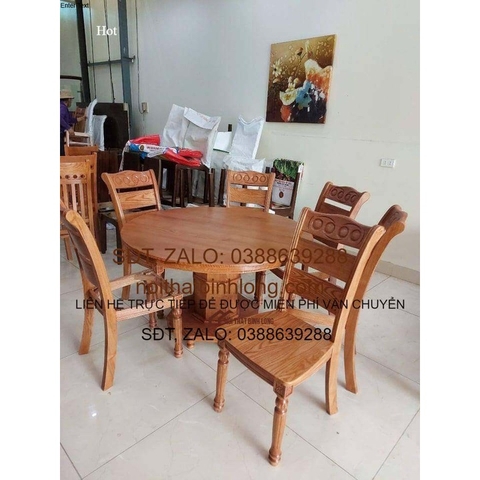 bộ bàn ghế ăn gỗ sồi nga 6 ghế