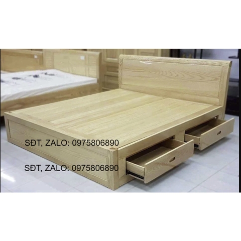 Giường Ngủ Gỗ Sồi Ngăn Kéo Màu Tự Nhiên Giá Rẻ