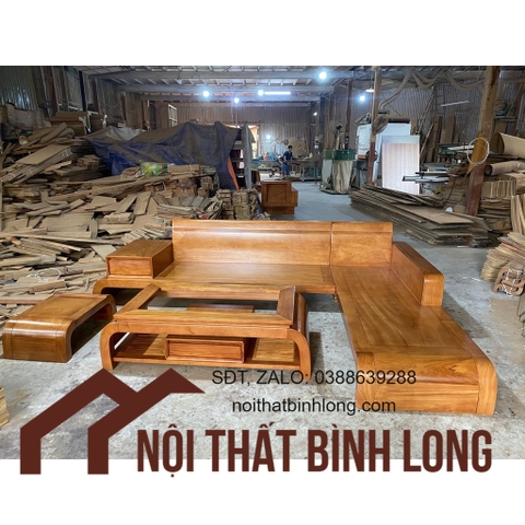 Sofa Góc L Gỗ Gõ Đỏ Cao Cấp (Có Gỗ Me Tây, Gỗ Mun) Đã Bao Gồm Đệm