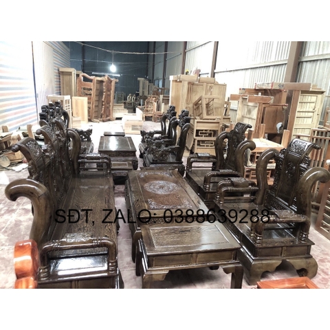 Bộ bàn ghế Tần Thủy Hoàng gỗ mun đuôi công phòng khách sang trọng giá thật