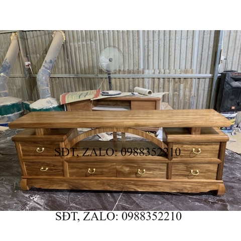 Kệ tivi gỗ hương xám kiểu vòm