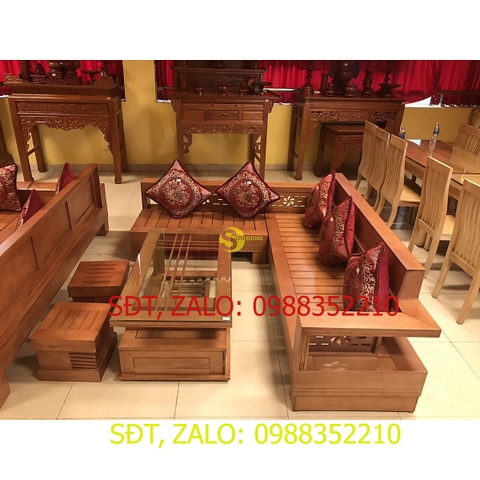 [Trả góp 0%] Bộ sofa góc hoa thủy gỗ sồi Nga, bộ bàn ghế phòng khách