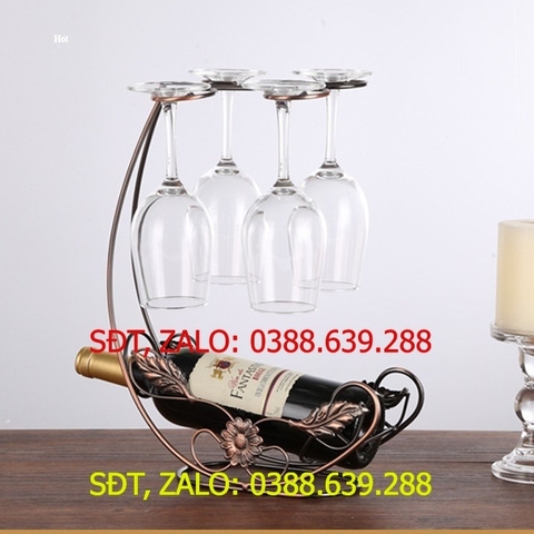 Giá treo 4 ly rượu để bàn, kệ để chai rượu và treo ly vang DH-BK0010