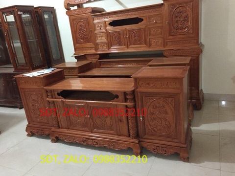 [Trả góp 0%] Kệ tivi gỗ cột nho gỗ hương  hàng tỉ mỉ đẹp trang trí cho gia đình bạn 2m4