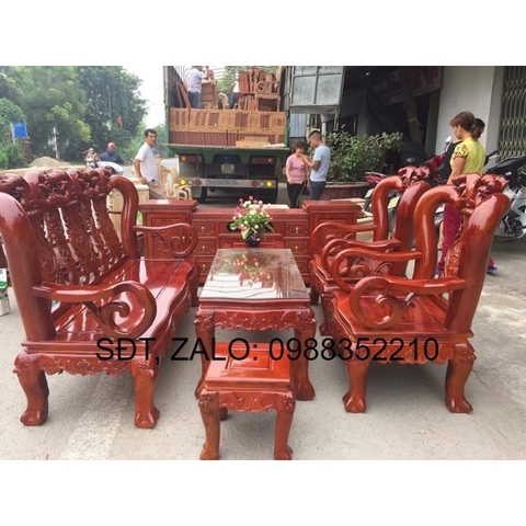 Combo bộ ghế sà cừ đào tay 12 yếm cong cộng kệ tivi gỗ soan đào