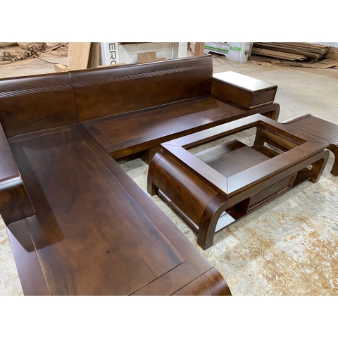 Sofa Góc L Gỗ Me Tây Cao Cấp ( Có Gỗ Gõ Đỏ, Gỗ Mun ) Đã Bao Gồm Đệm