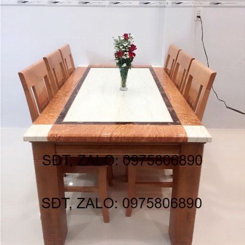 [Trả góp 0%] Bộ Bàn ăn gỗ sồi mặt đá Granite 1m4, bộ bàn ăn