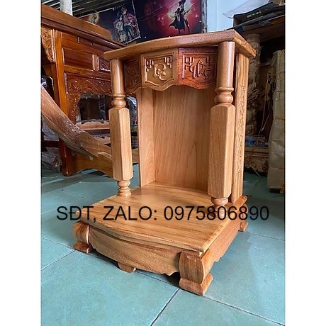 BÀN THỜ CAO CẤP , ĐỒ THƠ Bàn thờ thần tài ông địa cột vuông gỗ gõ đỏ 60 x 81cm