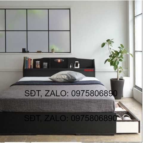 Giường ngủ gỗ Công Nghiệp Cao Cấp OHAHA chuẩn Nhật 002 - Black Bed
