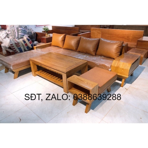 Bàn ghế Sofa góc L chân chéo sồi Nga BG095 giá thật