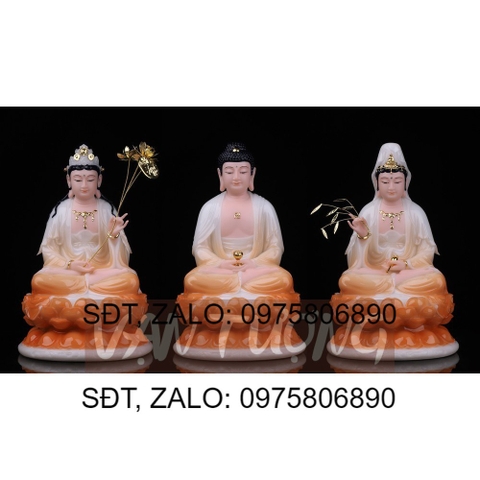 [HCM]Bộ 3 Tượng Phật Tây Phương Tam Thánh Ngồi Đá Cao Cấp Cam Trắng