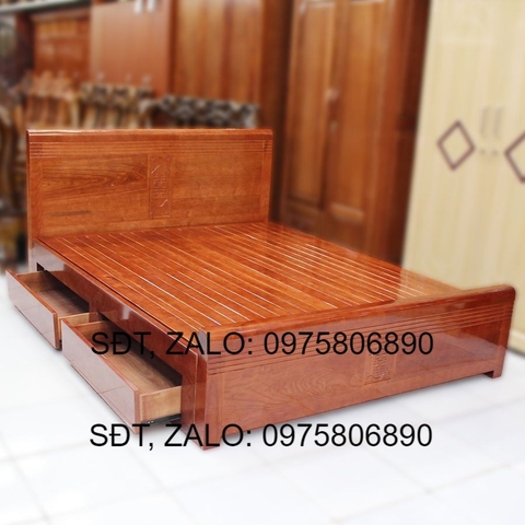 Giường Ngủ Gỗ Sồi 1M6X2M Ngăn Kéo Mặt Phản Màu Cánh Gián Giá Rẻ