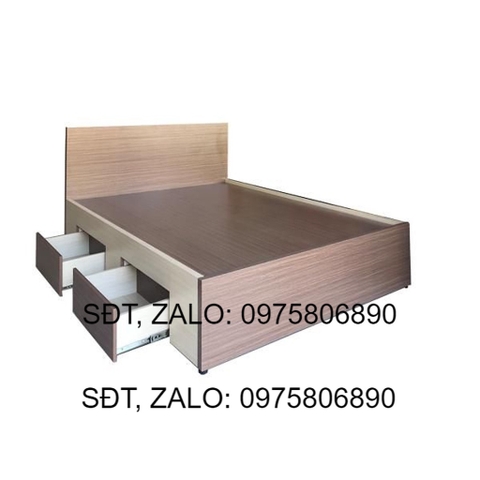 Giường Ngủ Gỗ MDF Melamine Ngăn Kéo Kem Nâu