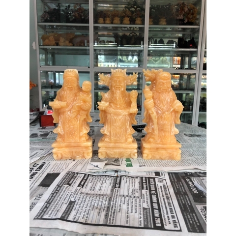 Bộ tượng Tam Đa Phúc Lộc Thọ đá ngọc hoàng long - Cao 20cm