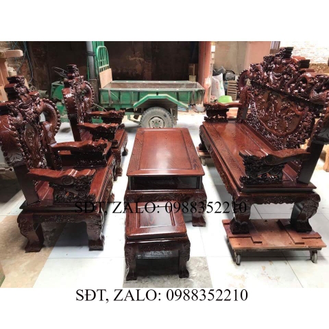 Bộ bàn ghế nghê đỉnh tay khuỳnh gỗ mun đuôi công